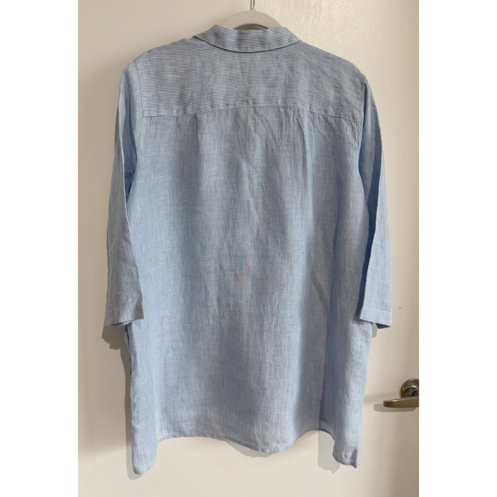 J. Jill Love Linen Striped Tunic Blouse Blue White unique side Slit relaxed Sz-M - Picture 3 of 10
